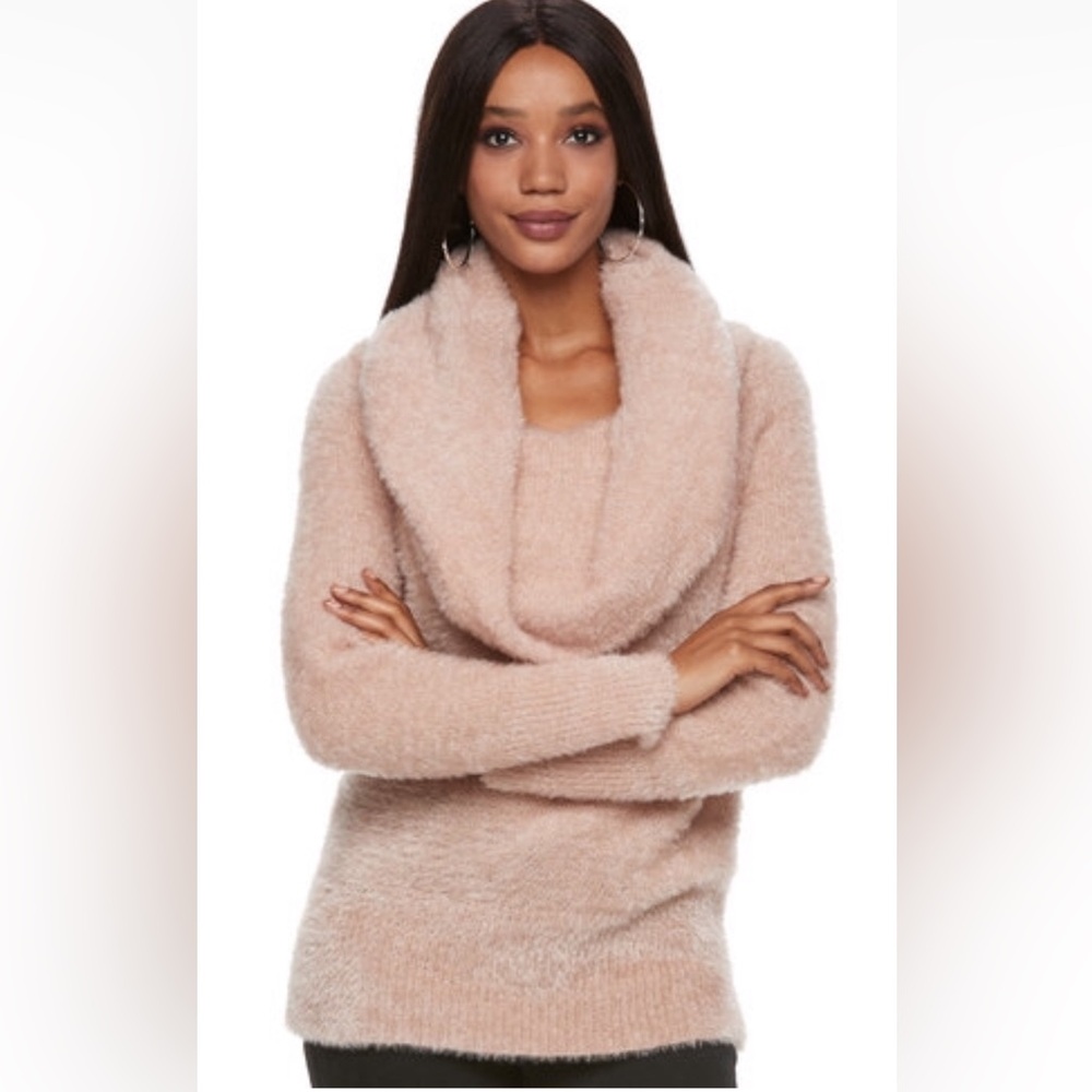 Jennifer Lopez Blush Pink Sparkle Cowl Neck/Off the Shoulder Sweater Large